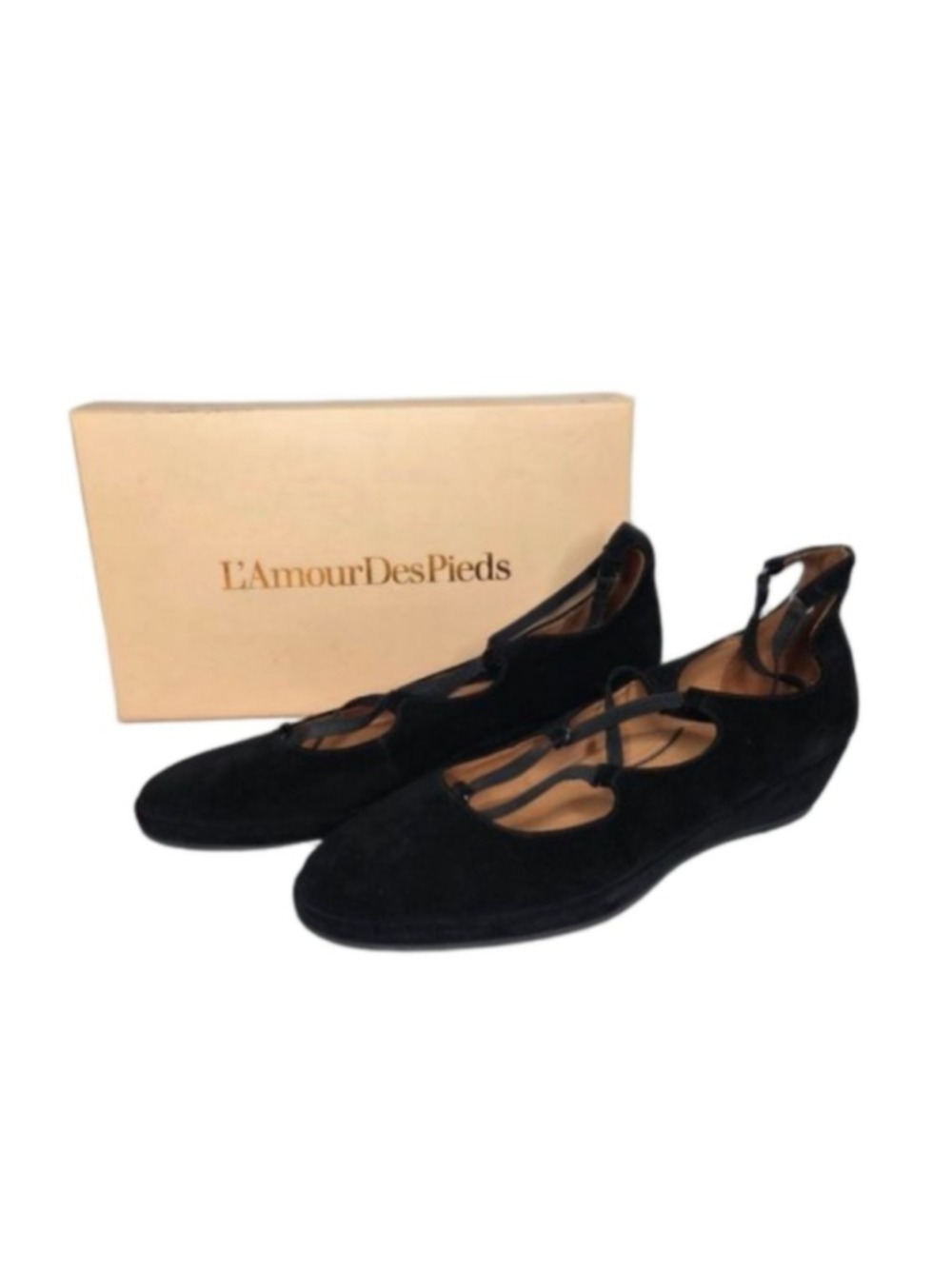 L'Amour Des Pieds Benham Wedge Shoes Black Suede Women's Size 11 Euro 42.5